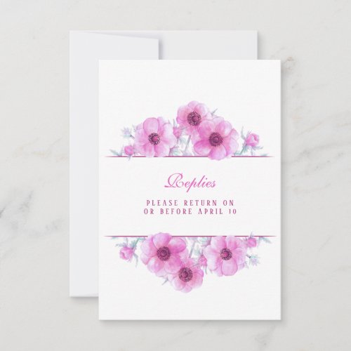 Pink white anemone floral wedding QR reply RSVP 
