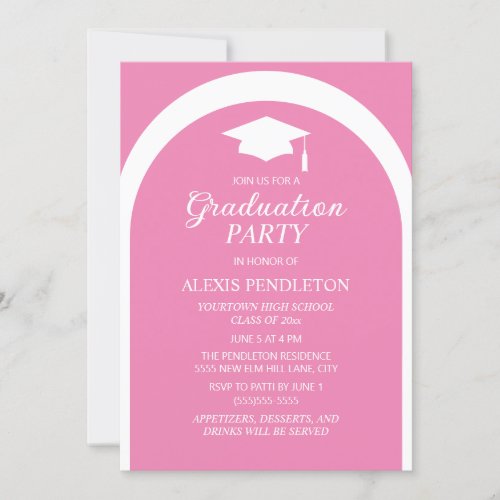 Pink White Arch High School Graduation Cap Invitation