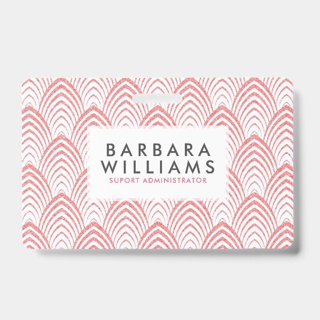 Pink & White Art-Deco Geometric Pattern Badge (Front)