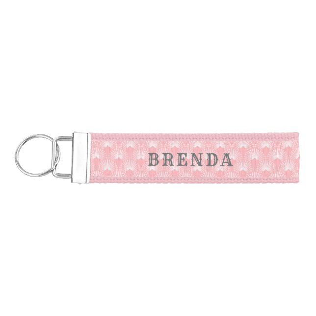 pink & White Art-deco Geometric Pattern Wrist Keychain (Keys on Left)