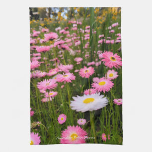 Pink + White Australian Native Meadow Flowers Kitchen Towel