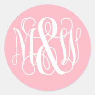 Pink White B&G Vine Script Monogram DIY BG Classic Round Sticker