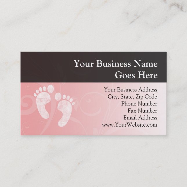 Pink/White Baby Footprints Business Card (Front)