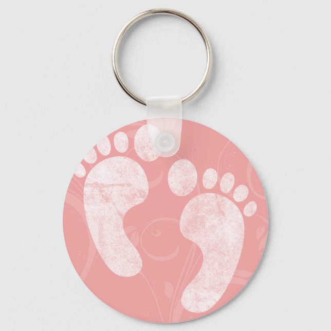 Pink/White Baby Footprints Keychain (Front)