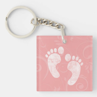 Pink/White Baby Footprints Keychain
