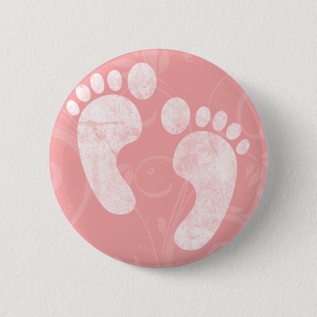 Pink/White Baby Footprints Pinback Button (Front)