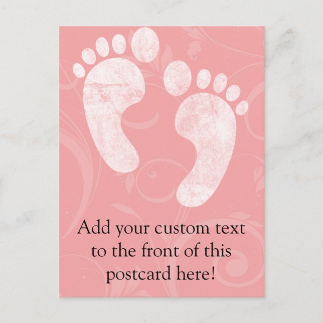 Pink/White Baby Footprints Postcard (Front)