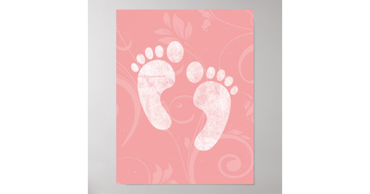 Pinkwhite Baby Footprints Poster Zazzle