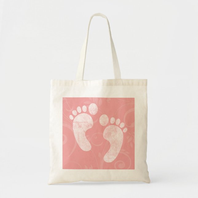 Pink/White Baby Footprints Tote Bag (Front)