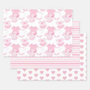 PINK & WHITE BABY GIRL CLOTHES WRAPPING PAPER SHEETS