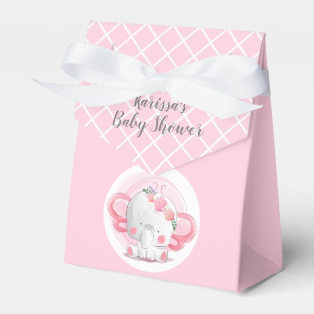 Pink & White Baby Jungle Elephant Party Favor Box (Front Side)