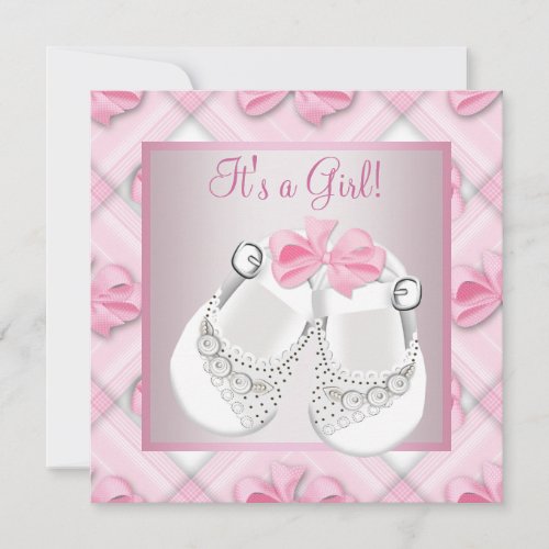 Pink White Baby Shoes Pink Baby Girl Shower Invitation