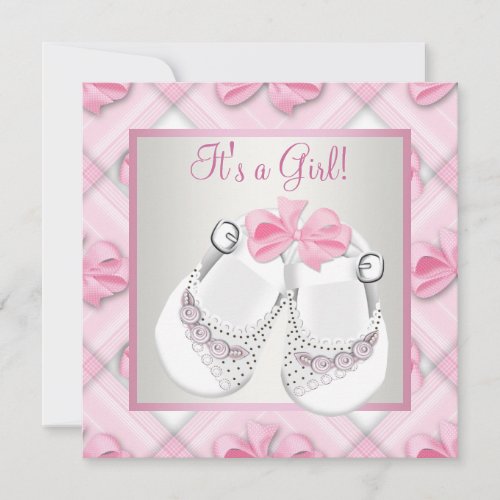 Pink White Baby Shoes Pink Baby Girl Shower Invitation