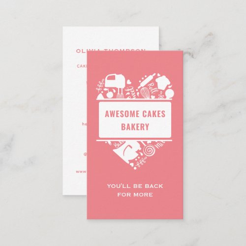 Pink White Baker Bakery Cakes Cookies Pastry Chef Business Card