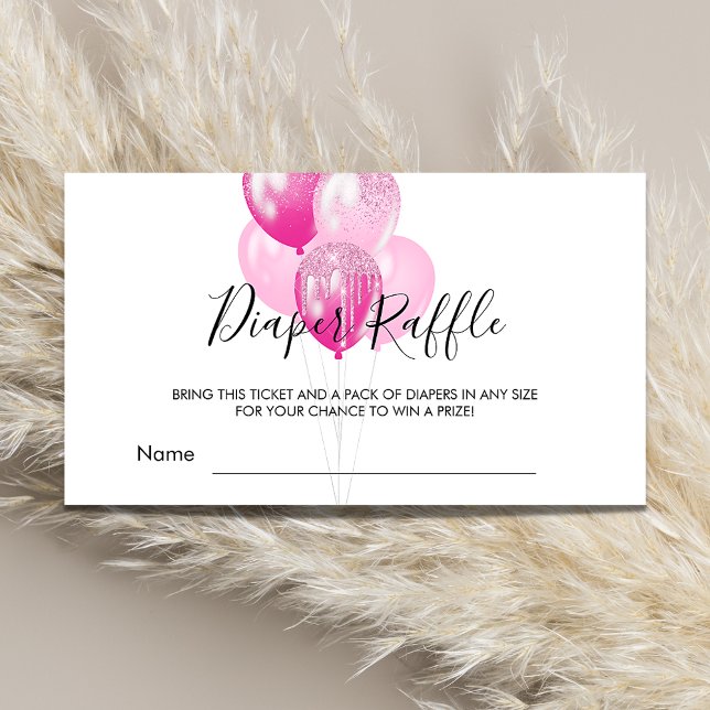 Pink white balloons girl baby shower diaper raffle enclosure card (Creator Uploaded)