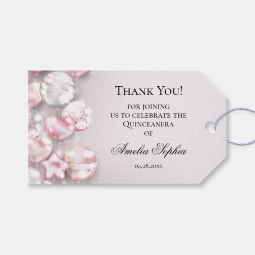 Pink White Balloons Quinceaera Favor Gift Tags