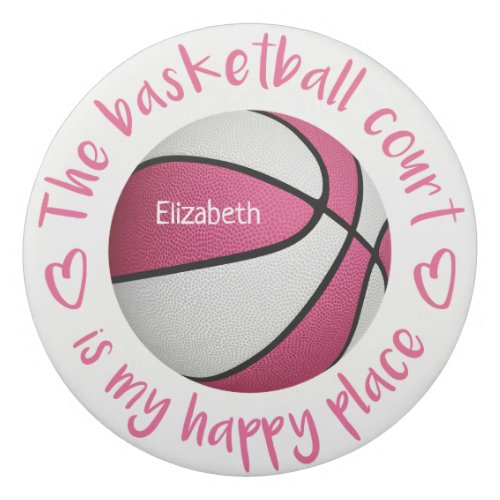 pink white basketball court my happy place eraser