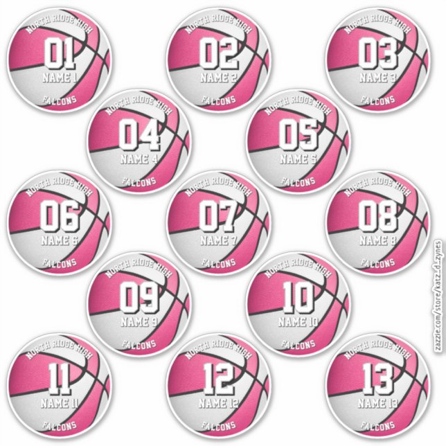 pink white basketball custom girls' names sticker (Front)