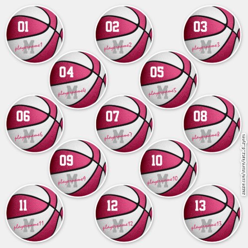 pink white basketball custom girls names sticker