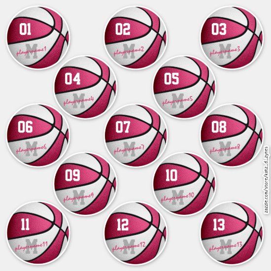 pink white basketball custom girls' names sticker