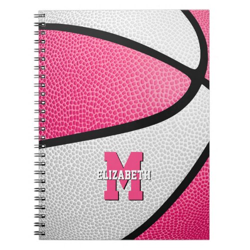 pink white basketball girls monogrammed  notebook