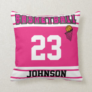 Pink & White Basketball Sport DIY Name & Number Throw Pillow