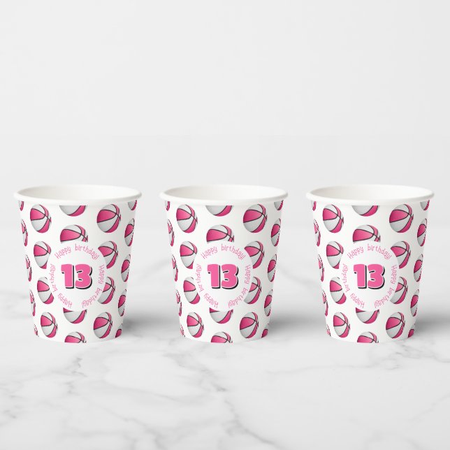 pink white basketballs birthday party paper cups (Multi)