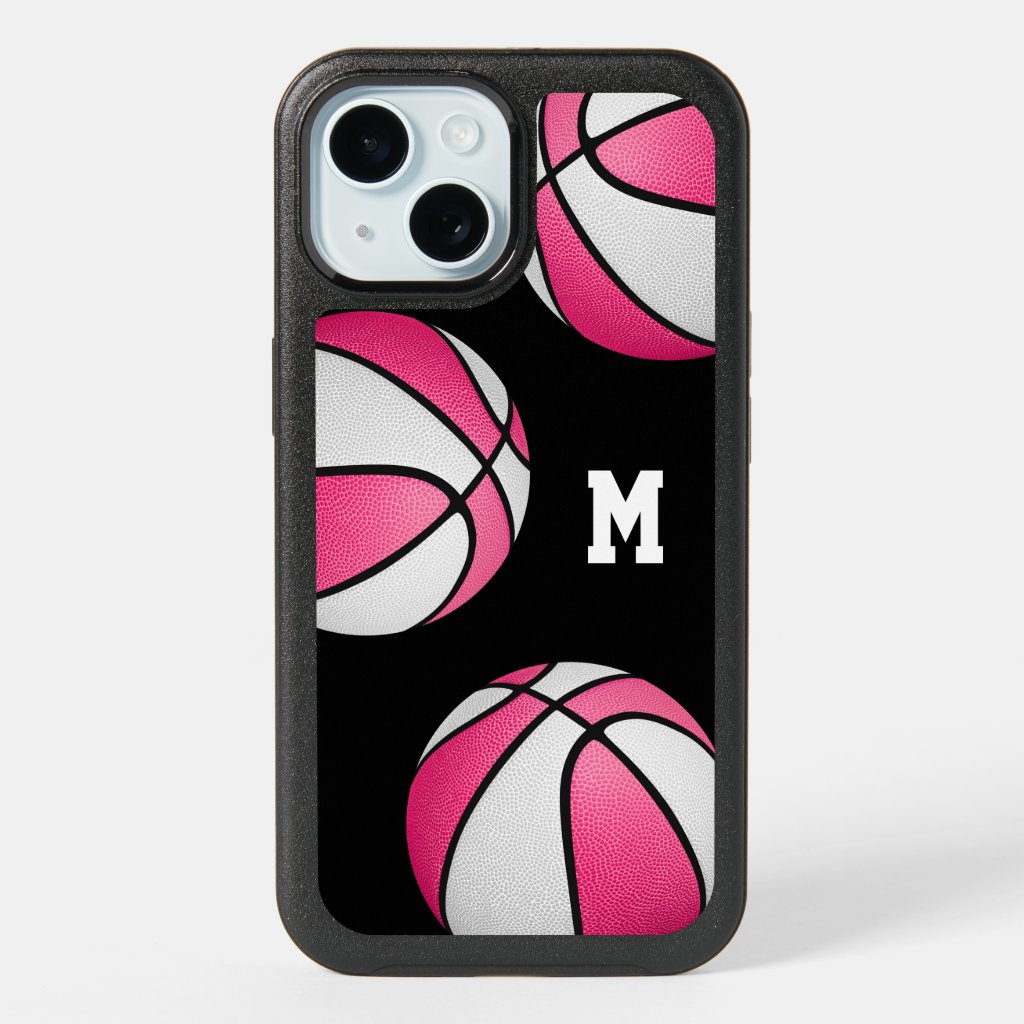 Pink white basketballs monogrammed iPhone case