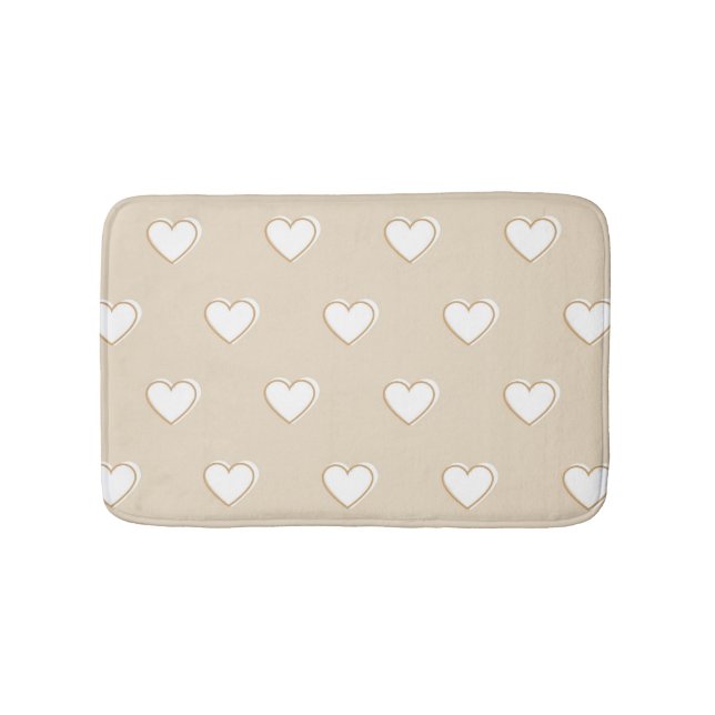 Pink White Beige Cute Simple Heart Pattern Bath Mat (Front)