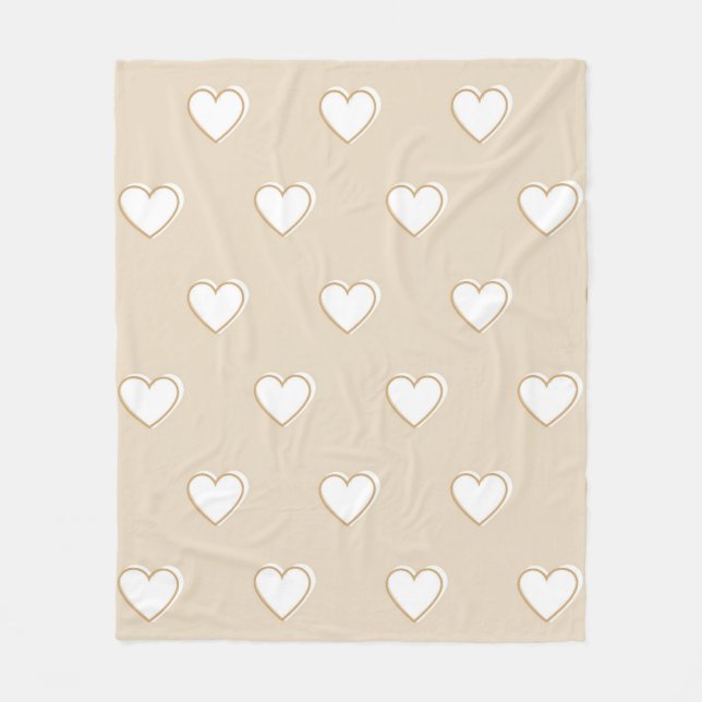Pink White Beige Cute Simple Heart Pattern Fleece Blanket (Front)