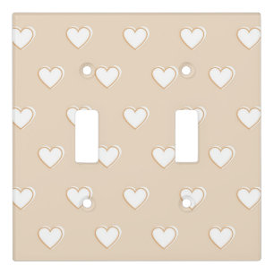 Pink White Beige Cute Simple Heart Pattern Light Switch Cover