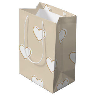 Pink White Beige Cute Simple Heart Pattern Medium Gift Bag