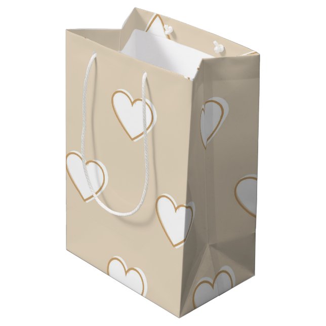 Pink White Beige Cute Simple Heart Pattern Medium Gift Bag (Back Angled)