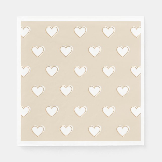 Pink White Beige Cute Simple Heart Pattern Napkins (Front)