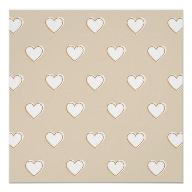 Pink White Beige Cute Simple Heart Pattern Poster (Front)