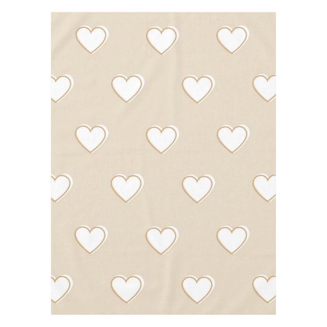 Pink White Beige Cute Simple Heart Pattern Tablecloth (Front)