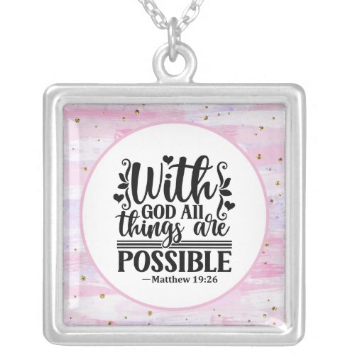 Pink White Black Abstract Print Bible Verse Silver Plated Necklace