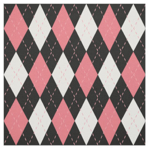 Pink White Black Argyle Pattern Fabric