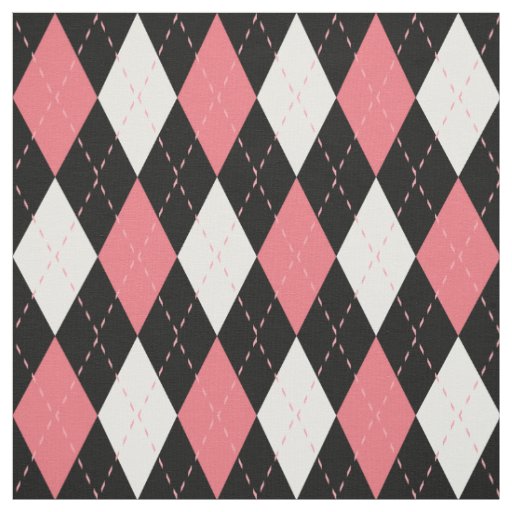 Pink White Black Argyle Pattern Fabric