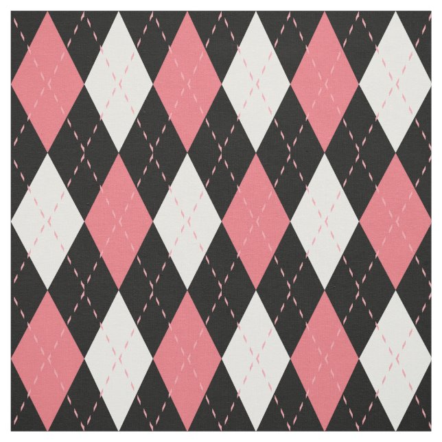 Pink White Black Argyle Pattern Fabric (Swatch)