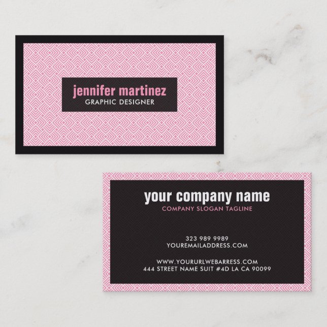 Pink White & Black ArtDeco Geometric Pattern Business Card (Front/Back)