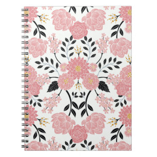 Pink, White, Black, Blue & Yellow Elegant Floral Notebook