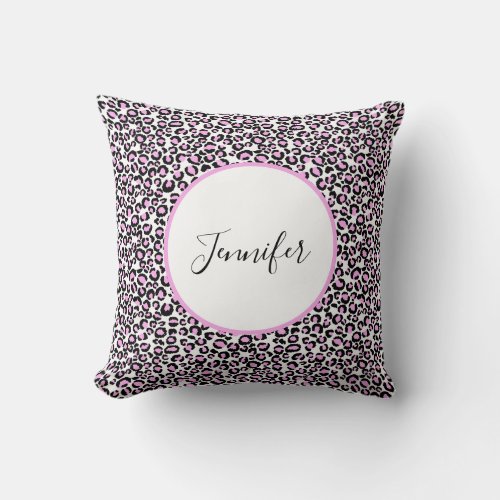 Pink White Black Cheetah Monogram Throw Pillow