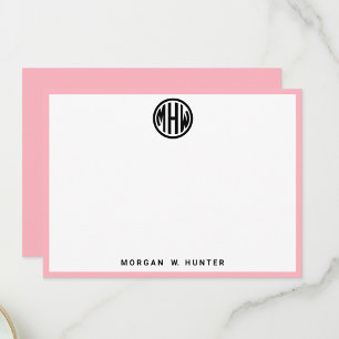 Pink White Black Circle Monogram Font DIY BG Thank You Card
