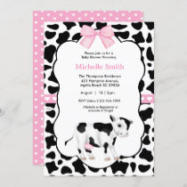 Pink White Black Cow Print Baby Shower Invitation