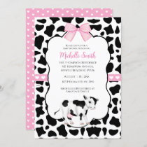 Pink White Black Cow Print Baby Shower Invitation