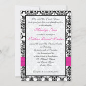 Pink, White, & Black Damask Photo Wedding Invite (Back)