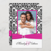 Pink, White, & Black Damask Photo Wedding Invite (Front/Back)