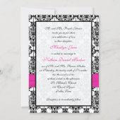 Pink, White, Black Damask Wedding Invitation (Back)