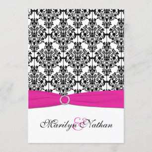 Pink, White, Black Damask Wedding Invitation